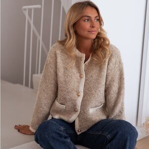 Cozy Sand Teddy Jacket with Cream Trim